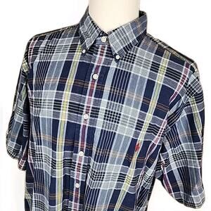 Ralph Lauren Mens Button Down Shirt Plaid Check Blue Short Sleeve Blue Size 2XLT